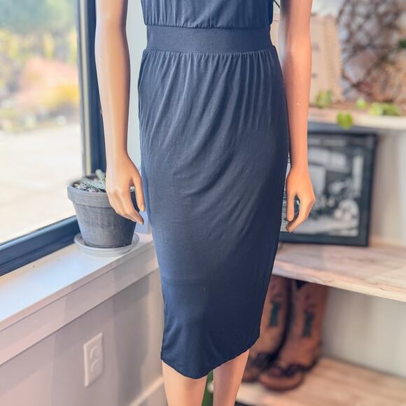 Athleta Santorini Cinch Black Dress w/ Elastic Waist, Soft Knit, Women's XS - Picture 4 of 13